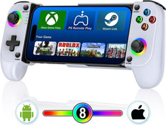 HYRAINBOW Mobile Gaming Controller for Iphone/Android with Case Support, Phone Game Controller Support Phone Case, RGB Light Hall Joystick, Turbo, Mobile Gaming Gamepad