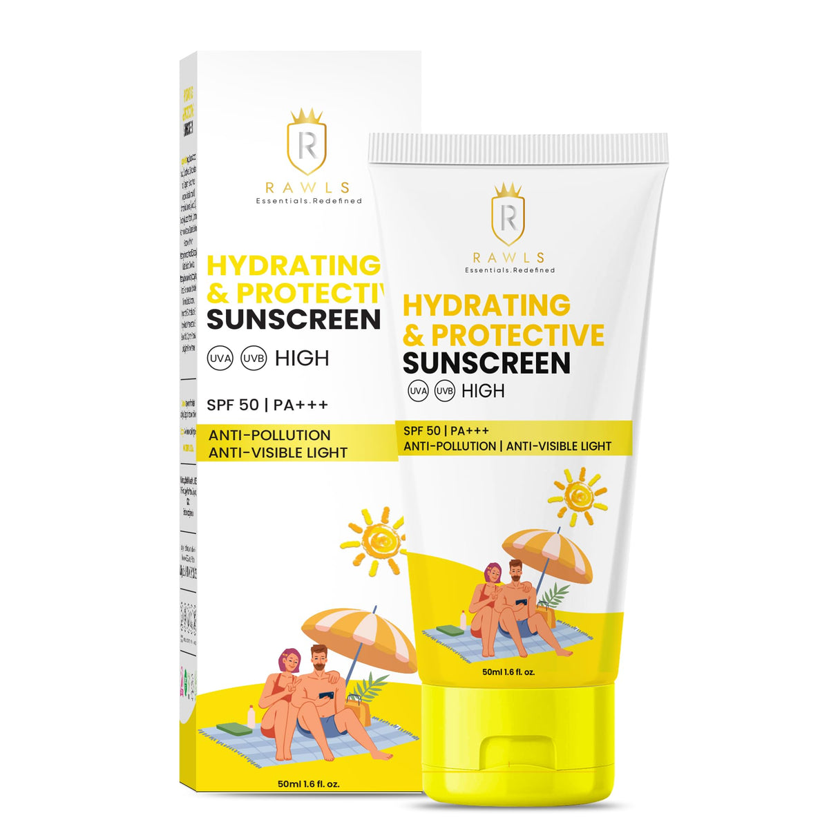 RAWLS Sunscreen Gel SPF 50 PA+++ – Lightweight, Oil-Free, No White Cast – UVA/UVB & Blue Light Protection Face Sunscreen for All Skin Types – 50ml