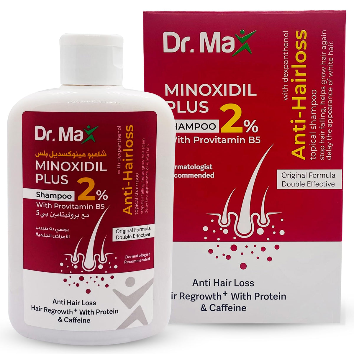 Dr Max Minoxidil Plus 2% Shampoo With Provitamin B5 (Dexpanthenol) Anti Hair Loss, Hair Regrowth With Protein & Caffeine