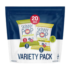 SkinnyPop Variety Pack Original and White Cheddar Popcorn, Gluten Free, Vegan, Non-GMO, Healthy Snacks, Skinny Pop, 0.5oz Individually Sized Bag (20 Count)