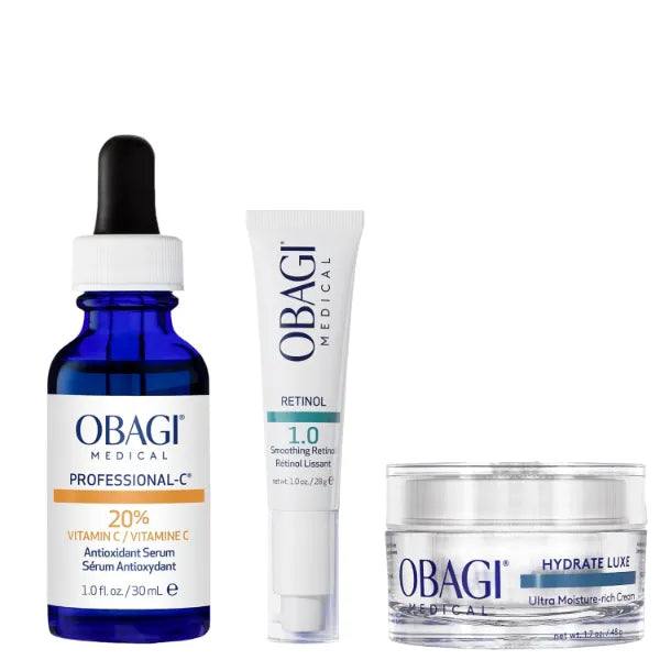 Obagi Medical Anti-Aging & Hydrating Bundle with Vitamin C Serum, Retinol Cream, & Hydrate Luxe Moisturizer – Helps Brighten Skin Tone, Reduce the Appearance of Fine Lines, & Deeply Hydrate