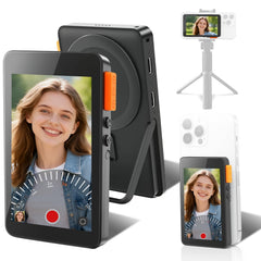 Angju Vlog Selfie Monitor Screen iPhone, Magnetic Wireless Screen Mirroring Back Camera Monitor with Desktop Stand, 3-Level Brightness,Selfie Monitor Built-in Speaker for YouTube TikTok Live Streaming