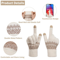 Excefore Women’s Touch Screen Gloves, 2 Pair Stretch Knitted Warm Mitten Winter Thermal Ladies Gloves Smartphones Texting Gloves One Size
