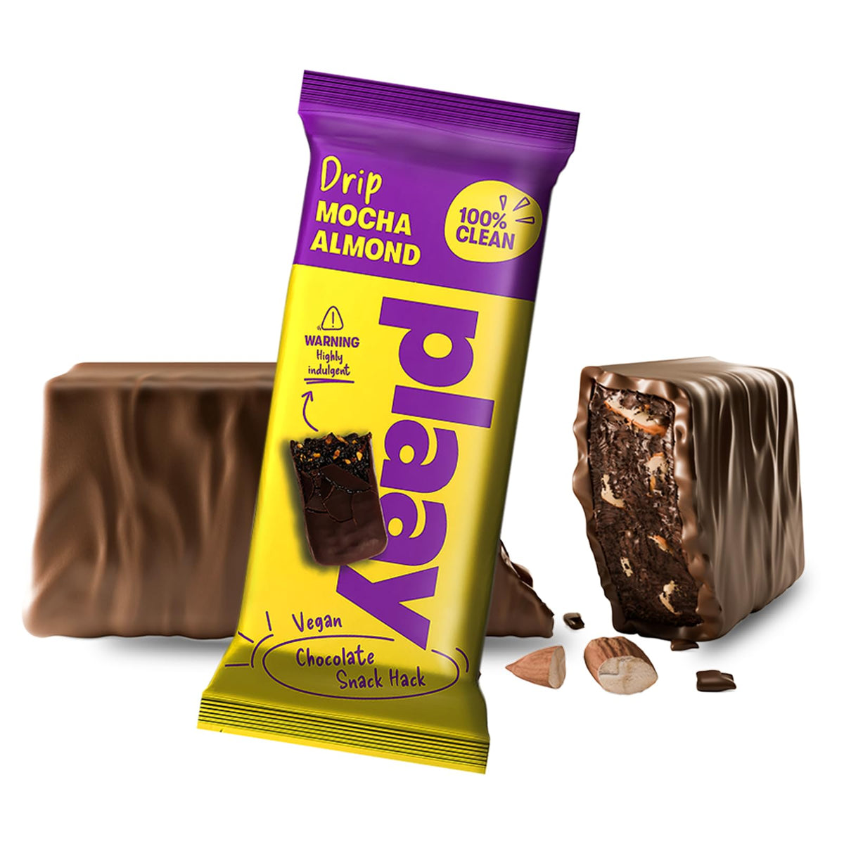 Plaay Mocha Almond Chocolate Bar – Rich Dark Chocolate with Roasted Almonds and Coffee, Vegan, Dairy Free, Clean Ingredients, Gluten Free, Guilt-Free Indulgent Snack - 35g