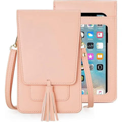 Valentoria Women's Leather Crossbody Cellphone Bag , Small Shoulder Handbag with Card Wallet and Lanyard , Trendy Satchel Pouch for Girls