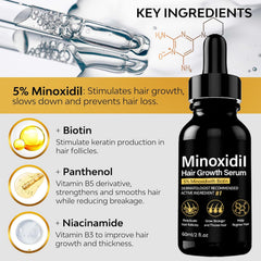 5% Minoxidil Hair Growth Serum for Men With Biotin & Panthenol, Men Beard Growth with Biotin and Minoxidil Extract Serum for Hair Loss, Thinning and Faster Regrowth Treatment