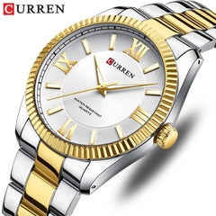 CURREN-Men's Stainless Steel Band Watch, Simple, Round Dial, Casual, Fashion, Water Resistant, Quartz, 8453 - T.T WHITE