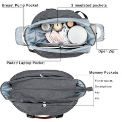 MOMIGO Breast Pump Bag - Baby Diaper Tote Bag with Laptop Sleeve Fit 15 Inch Laptop and Insulation Pocket, Fit Most Breast Pumps Like Medela, Spectra S1,S2 AVENT（Grey）