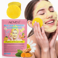 ALIVER Turmeric Cleansing Pads For Dark Spots 60PCS, Kojic Acid And Turmeric Cleansing Pads Helps Balance Skin Oil And Water, Fade Spots, Remove Excess Keratin From The Body'S Skin