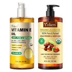 Yoken Vitamin E Oil 8 Fl Oz +USDA Organic Jojoba Oil 100% Pure & Natural Unrefined - 8 Fl Oz
