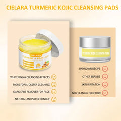 Turmeric Kojic Acid Cleansing Pads for Dark Spots Remover for Face, Lemon Turmeric Pads with Vitamin C & E, Deep Clean Pores, Hydrate & Plump Skin Exfoliating with Kojic Acid 50 Count