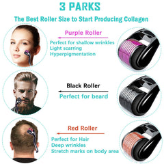 Excefore Derma Roller for Face and Body - 3 Pcs Beard Roller for Hair Growth, Facial Skin Care Tools for Men and Women (#0.5mm, Black+Purple+Red)