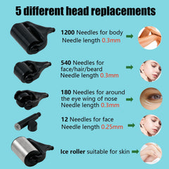 5-in-1 Derma Roller Kit with 0.3mm MicroNeedle, Ice Roller, and Collagen Boost Technology for Skin Rejuvenation – Complete Facial & Body Care System for Hair & Beard