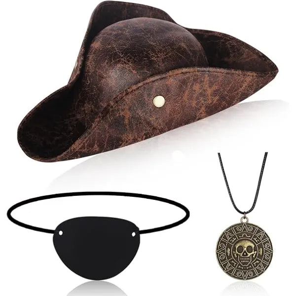 Mysense Pirate Costume Accessories for Men Women Halloween Renaissance Costume Cosplay Outfit,Includes Pirate Hat,Eye Patch and Necklace