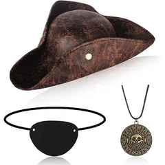 Mysense Pirate Costume Accessories for Men Women Halloween Renaissance Costume Cosplay Outfit,Includes Pirate Hat,Eye Patch and Necklace
