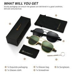 SUNGAIT Men's Military Style Polarized Pilot Aviator Sunglasses Bayonet Temples