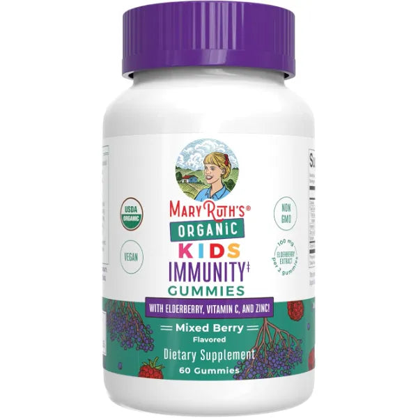 MARYRUTH'S Organic Kids Immune Support Gummies with Elderberry, 60 Count | USDA Organic, Vitamin C, Zinc, and Elderberry, Ages 4+, Vegan, Non-GMO, Gluten Free, 60 Count