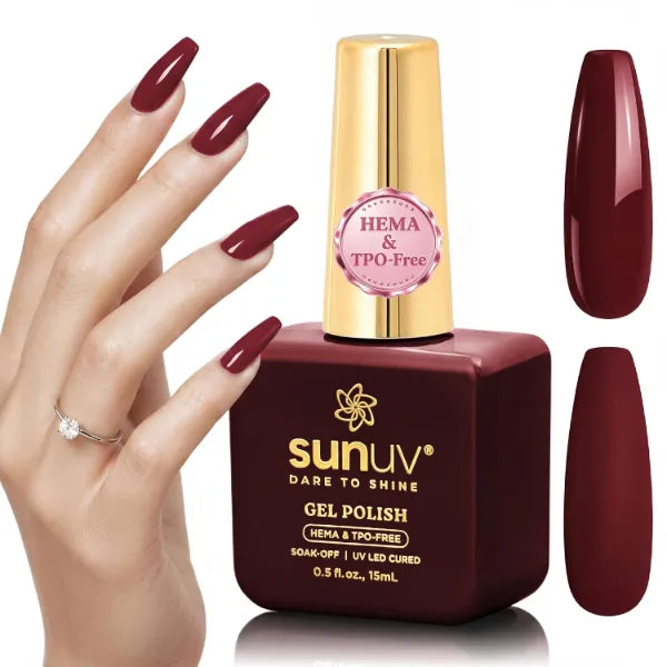 SUNUV 15ml Hema Free TPO Free Gel Nail Polish, Soak Off UV/LED Nail Gel Long Lasting Gel Polish, High Gloss, Salon Quality Nail Art Manicure, Ideal DIY Home Gift for Women-Cherry Burst