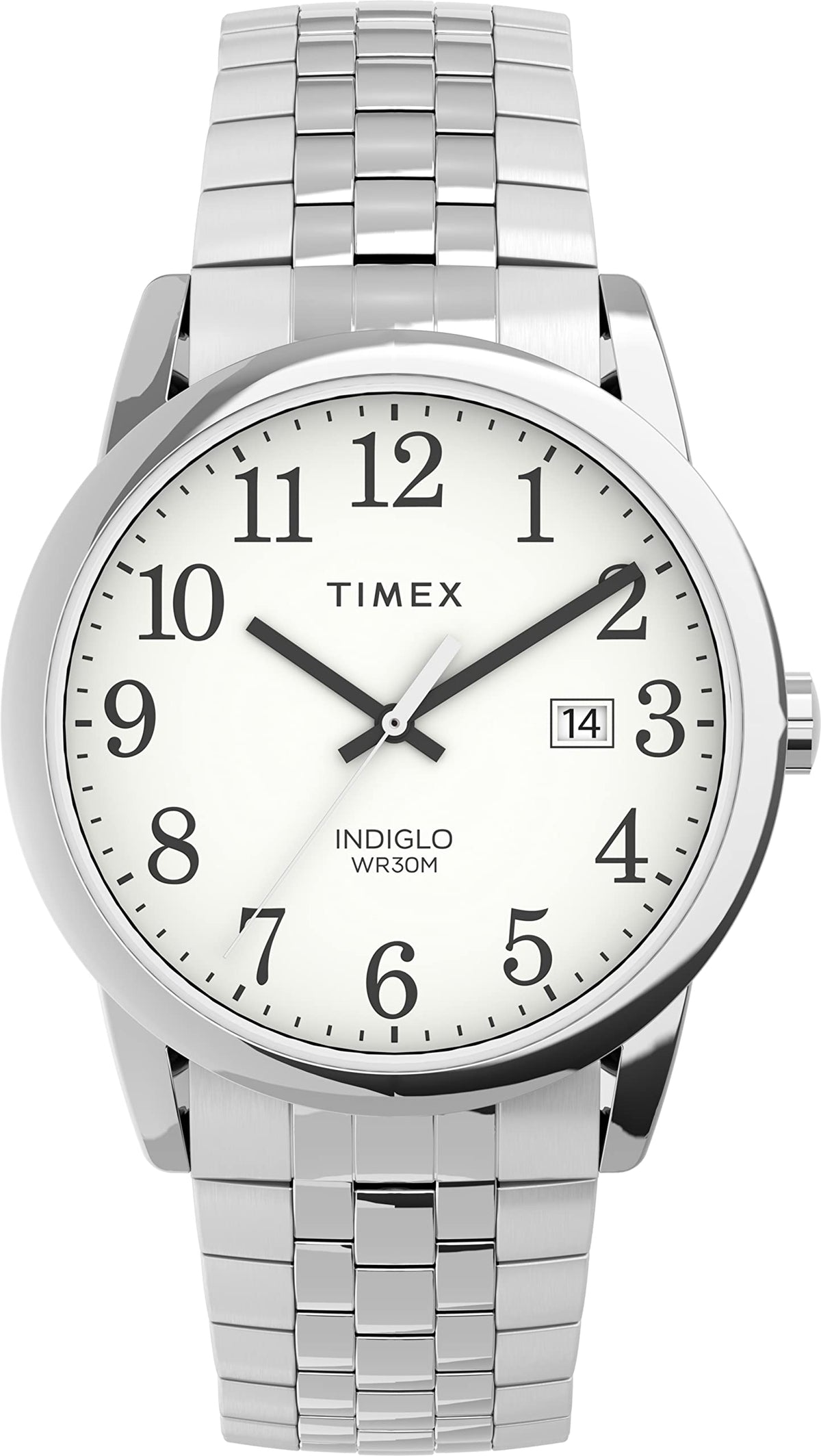 Timex Men's Easy Reader 38mm Perfect Fit Watch – Two-Tone Case White Dial with Two-Tone Expansion Band - Silver