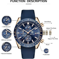 Men's Quartz Chronograph Watch Waterproof Luminous Sport and Business Wristwatch with Silicone Strap Elegant Timepiece for Work and Casual Wear