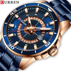 CURREN 8359 luxury business casual men's watch waterproof quartz Stainless steel Band calendar men's watch - BLUE