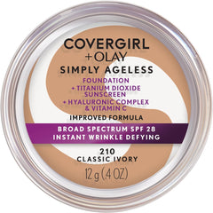 CoverGirl +Olay Simply Ageless Instant Wrinkle Defying Foundation, 210 Classic Ivory, 0.44 Fl Oz Pack Of 1, multi