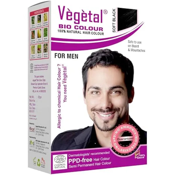 Vegetal Bio Colour Experience Natural Black Beard Hair Color for Men Ammonia Free, PPD Free, 100% Organic, and Herbal Safe and Effective Beard Dye Complete Kit Included 25g