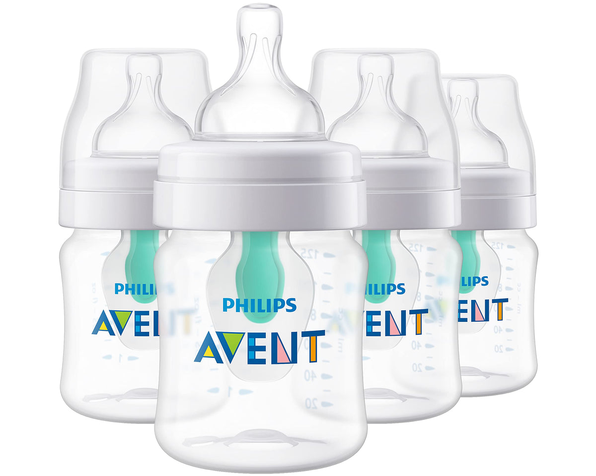 PHILIPS AVENT Anti Colic Baby Bottles with AirFree Vent, 4oz, 4pk, Clear, SCY701/04, 4 Pack