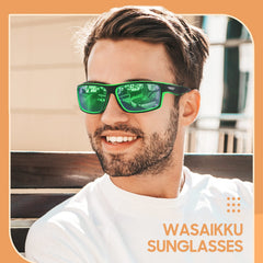WASAIKKU Polarized Sunglasses for Men Women Classic Fashion Sunglasses Baseball Cycling Driving Fishing Golf Mens Sunglasses with UV Protectio - Black Frame With Blue Green Lens