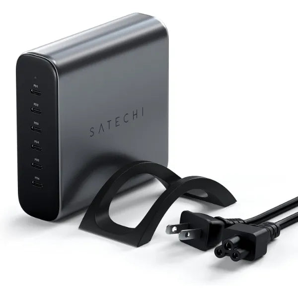 Satechi 200W 6-Port GaN Charging Station, 2 140W USB-C and 4 USB-C, Fast Charging Travel Charger for Multiple Devices, for MacBook Air/Pro/Neo, iPad Air/Pro, iPhone 17, Thunderbolt Devices