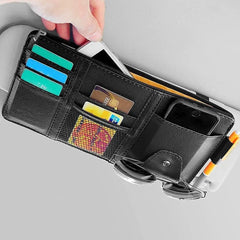 CLOUDFOUR Car Sun Visor Organizer, Car Storage, Travel Document Holder Car Accessory Storage for Cash, Cards, Keys, Pen, Sunglasses. (Black)