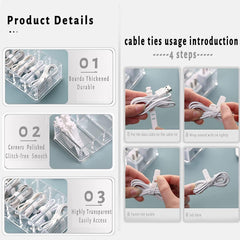 TenSteed Data Cable Organizer Storage Box with Lid Clear Charger Cable Organizer Desktop Accessory Storage Organizer Cable Management Neat with 12 Compartments& 15 Pieces Cable Ties (Double Layer)