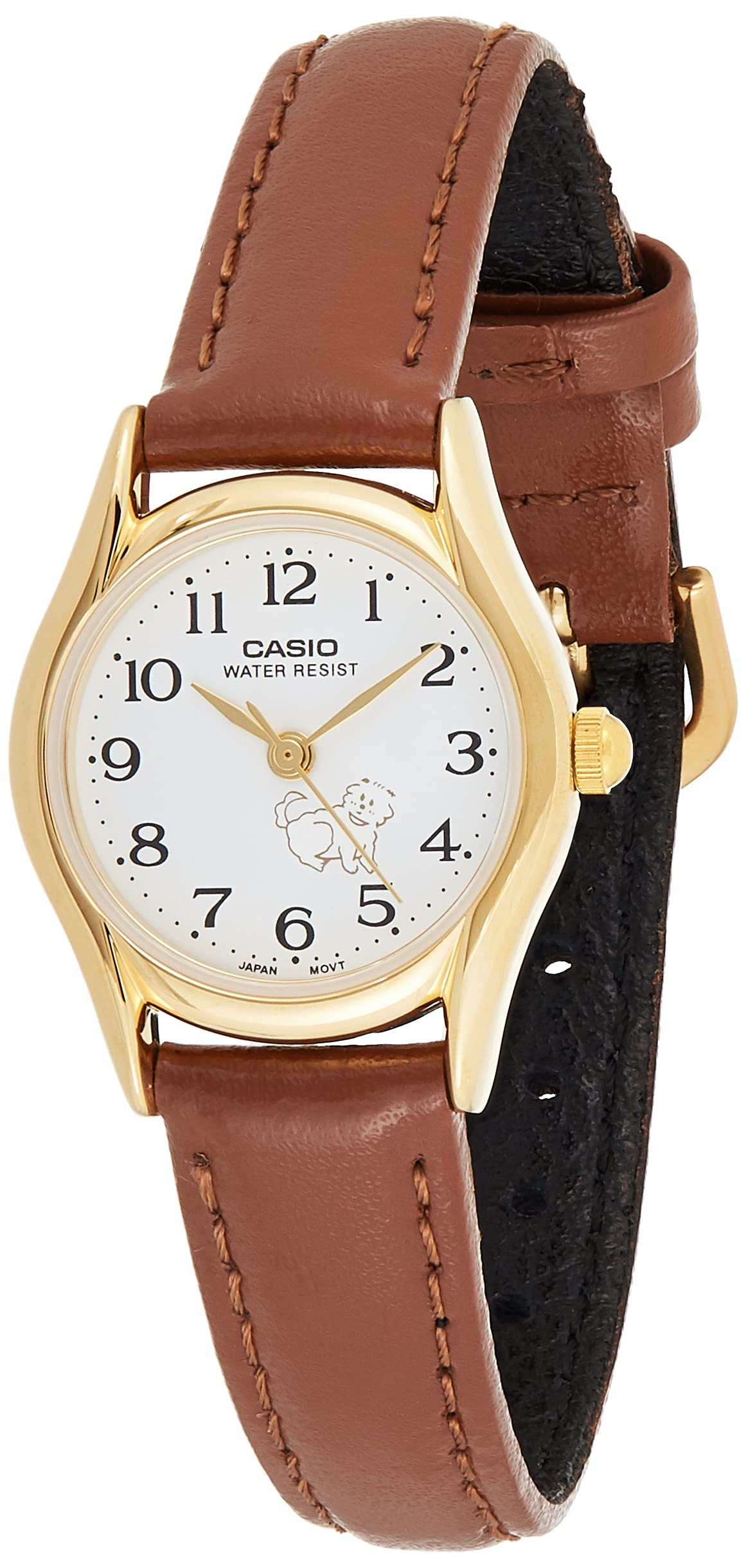 Casio Womens Quartz Watch, Analog Display and Leather Strap Gold