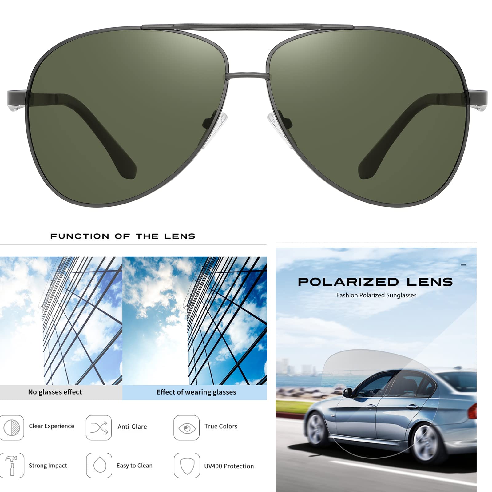 RCXKOOM Big XL Wide Frame Extra Large Polarized Aviator Sunglasses for Big Heads Men Oversized Military Pilot Glasses