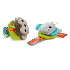 Bright Starts Rattle & Teethe BPA-free Baby Wrist Pals Toy - Monkey & Elephant, Newborn+