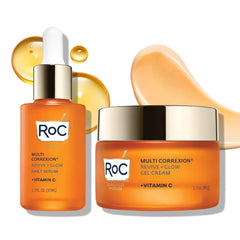 RoC Multi Correxion Revive + Glow Skin Care Regimen Bundle: Vitamin C Serum for Face + Vitamin C Cream for Tighter, Brighter Skin