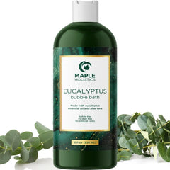 Maple Holistics Premium Eucalyptus Bubble Bath Soap - Sulfate Free Adult Bubble Bath for Women and Men with Relaxing Essential Oils with Vitamin E - Foaming Bath Oil for Dry Skin Featuring Aromatherapy Oils - 8 fl oz