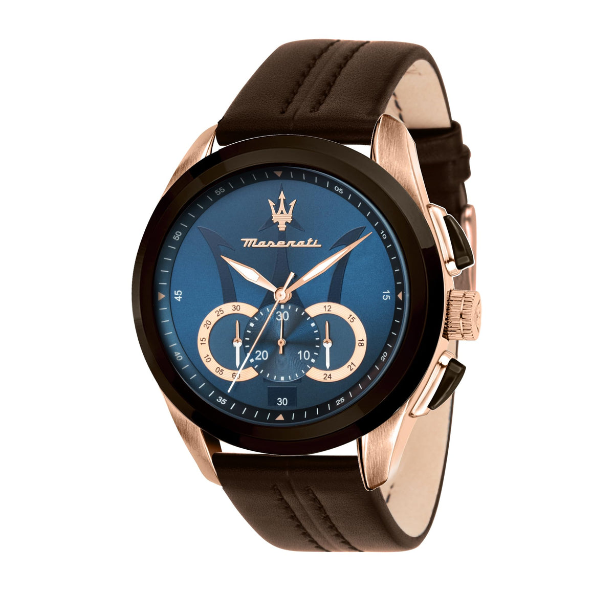 MASERATI Men's 'Traguardo' Quartz Stainless Steel and Leather Fashion Watch, Color:Brown (Model: R8871612024)