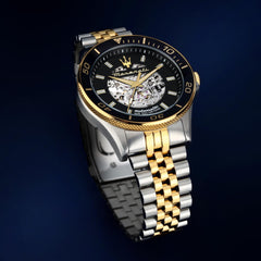 Maserati Men's Watch, Automatic, Analog, Steel Band,44.00, Sfida Collection - R8823140010 - Gold, Silver, Black