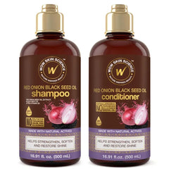 WOW Skin Science Onion Black Seed Oil Shampoo & Conditioner Treatment Set for Strong, Soft & Shine Hair for All, Dry, Damaged Hair Types, Sulfate, Paraben, Silicone Free - 16.9 oz