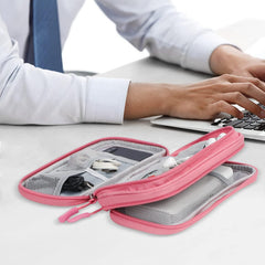 KOWVOWZ Electronics Accessories Organiser Bag, Double-Layer Travel Cable Organiser for Electronics Accessories, Travel Cable Organiser for Charger, Adaptors, Hard Drives, Mouse, SD Cards (Pink)