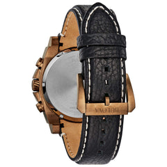 Bulova Men's Icon High Precision Quartz Chronograph Watch, Curved Mineral Crystal, 300m Water Resistant, Continuous Sweeping Secondhand, Luminous Markers - Bronze Ion-Plated/Black Leather Strap