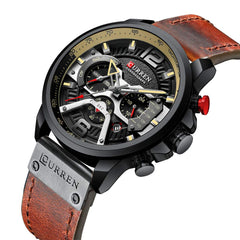 CURREN Herren-Armbanduhr, Quarz, analog, Kalender, Armbanduhr fr Herren, modische wasserdichte Armbanduhr mit Lederband