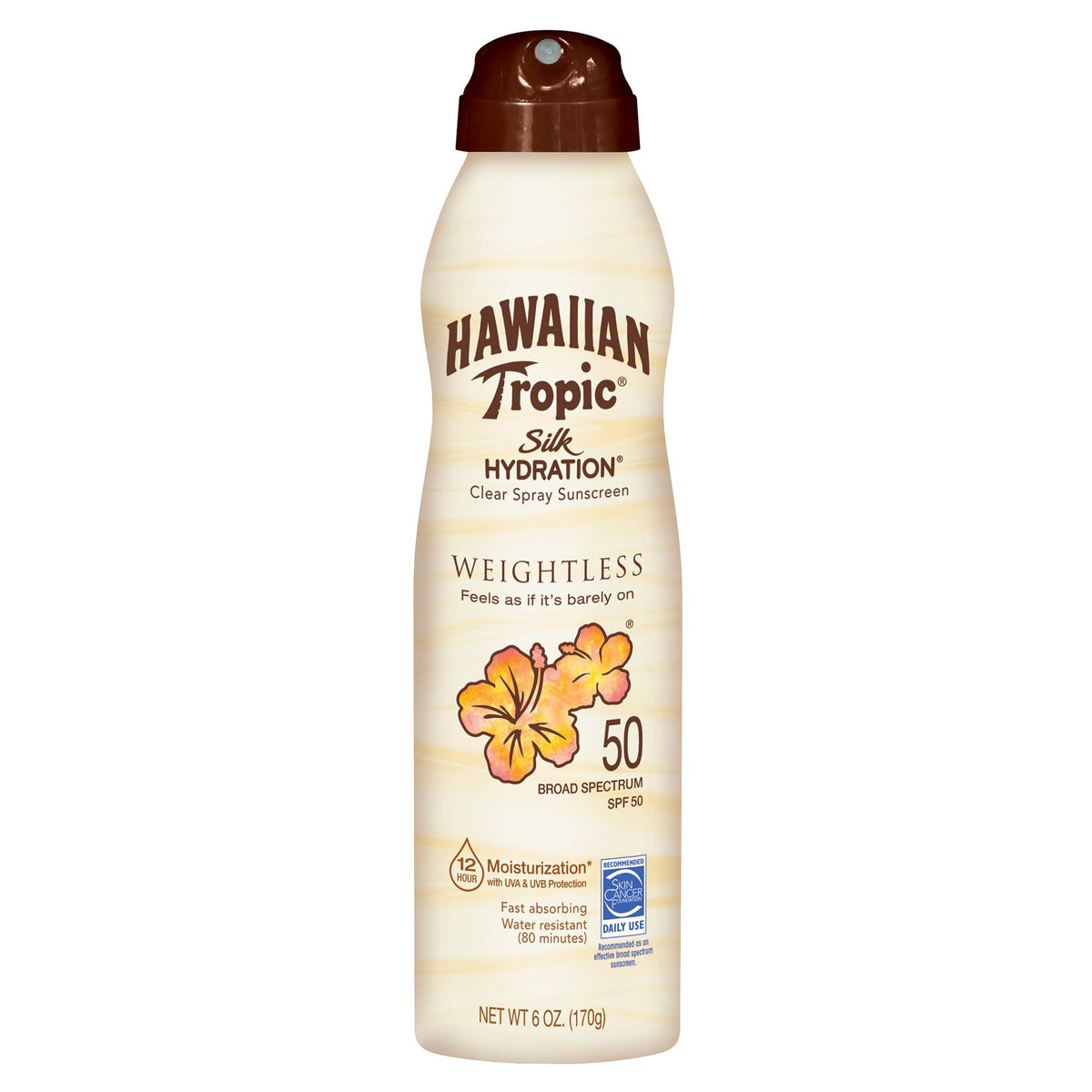 Hawaiian Tropic Silk Hydration Weightless Continous Spray Sunscreen SPF 50 170g, White