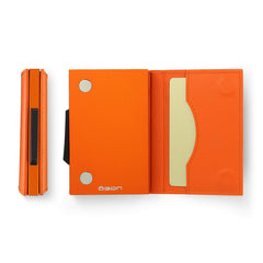 OGON Automatic Leather wallet Cascade Slim - Compact aluminum RFID blocking card holder - Up to 8 cards and banknotes - Orange