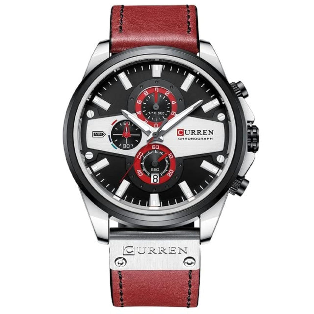CURREN 8394 Casual Sport Watches for Men Top Brand Luxury Military Leather Wrist Watch Man Clock Fashion Chronograph Wristwatch - Red