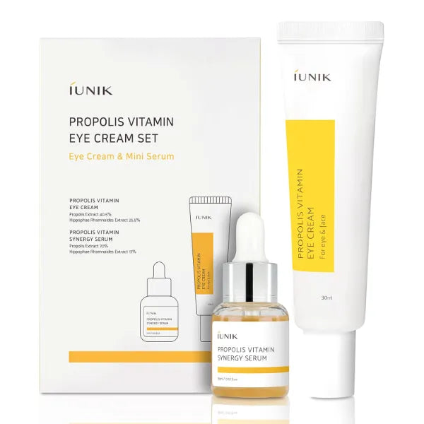 IUNIK Propolis Vitamin Eye Cream Set (Eye Cream 1.01 fl.oz. & Mini Serum 0.51 fl.oz.) - Featuring Propolis Extract, Idebenone, Buckthorn
