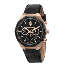 Maserati Men's Stile R8871642001 Black Leather Quartz Fashion Watch, Black, Quartz Movement