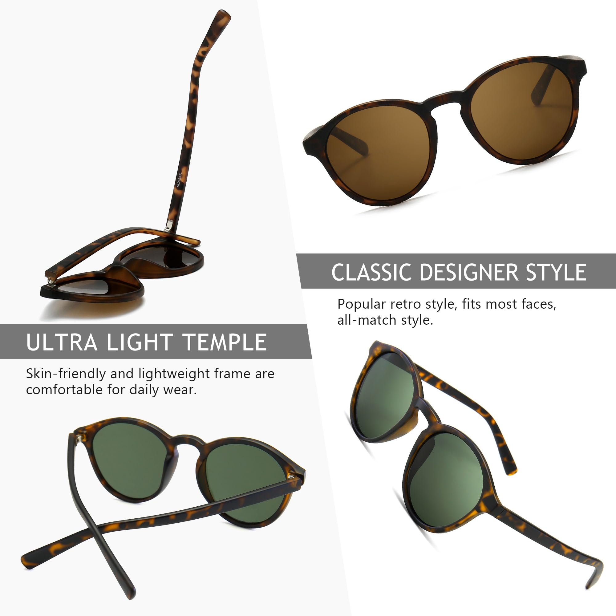 SUNGAIT Women's Classic Vintage Round Polarized Sunglasses Retro Style UV400 SGT166