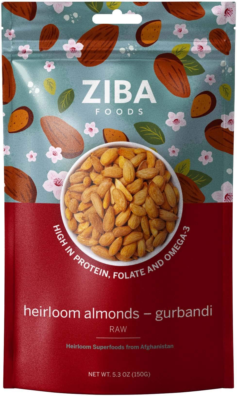 Ziba Foods Heirloom Gurbandi Raw Almonds | Non-GMO, Vegan, Whole 30 Friendly, Keto & Paleo | Heirloom Superfood Naturally High In Vegan Protein & Omega 3s, 150 grams